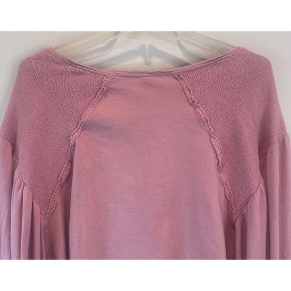 Free People Blush Pink Kathy Tee Shirt Top Large Smocked Oversized Boho - Picture 6 of 12